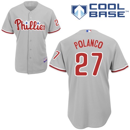 80% Discount Philadelphia Phillies 27 Placido Polanco Grey Cool Base MLB Jersey Baseball MLB Jerseys
